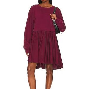Free People Eleanor long sleeve sweatshirt tunic minidress burgundy oversized XS